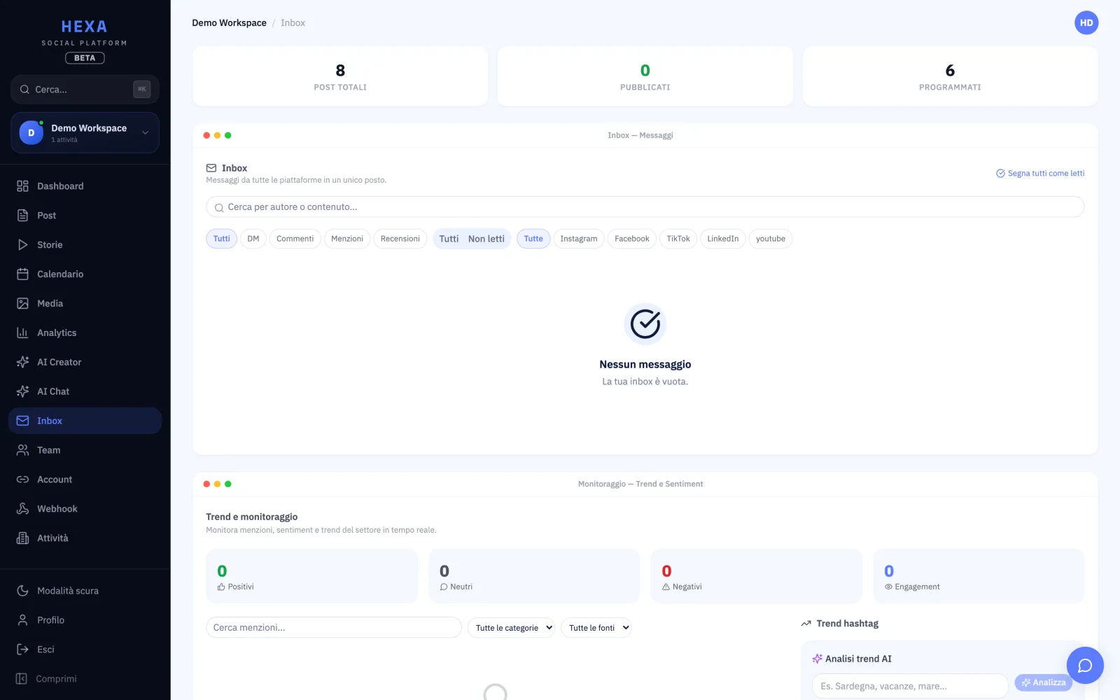 Inbox unificata & social listening